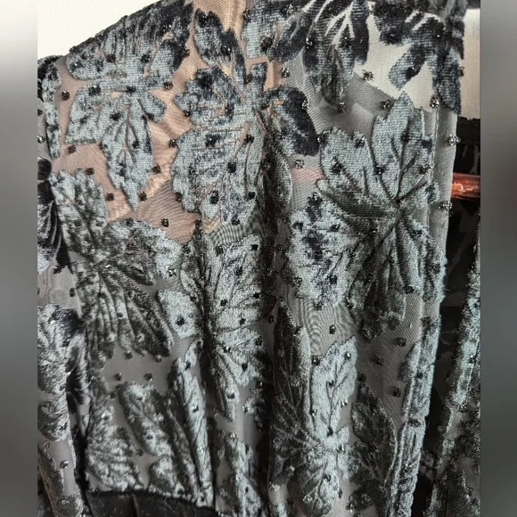 Vintage Piaf Velvet Burnout Midi Dress Sweetheart 80s Cocktail Black witchy goth - Picture 7 of 16